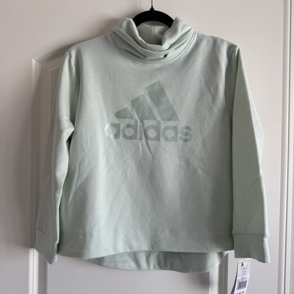 NWT Adidas Silver Green Girls’ Mock Neck Sweatshirt Size 14/Large